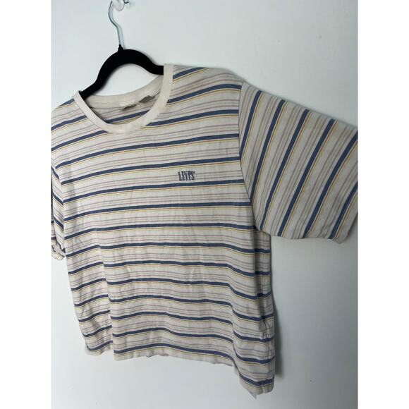Levis Striped T Shirt Women S Cream Blue Yellow Cotton Casual - Picture 4 of 8